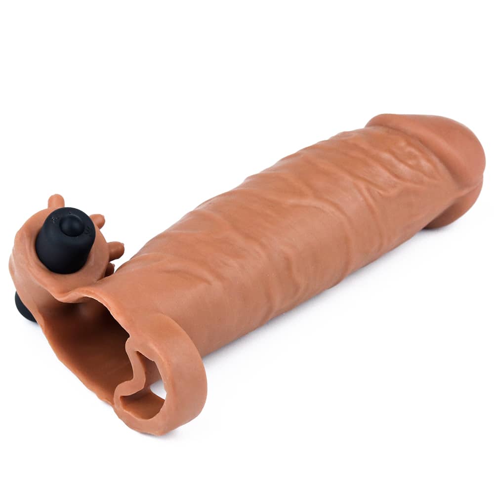 The brown add 2 inches vibrating penis sleeve lays flat