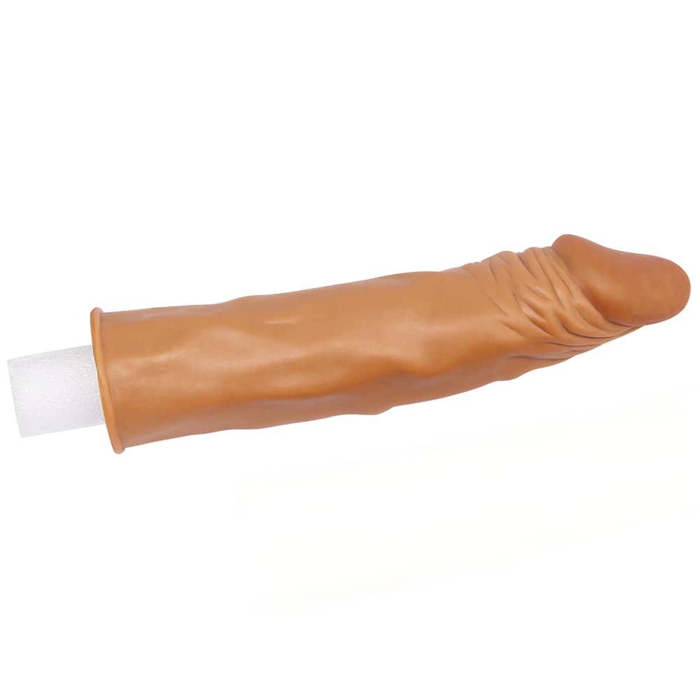 The brown add 2 inches x tender penis sleeve provides an additional 2 inches in length