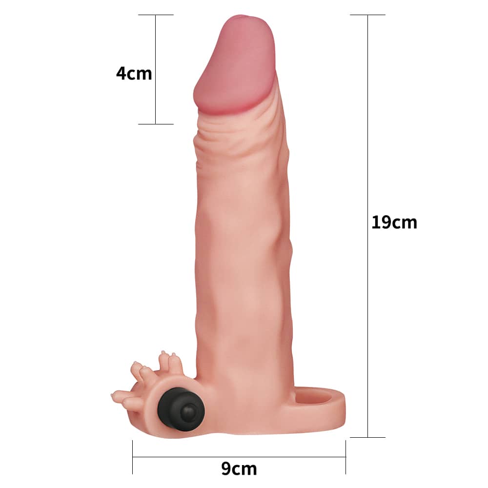 The size of  the flesh add 2 inches vibrating penis sleeve