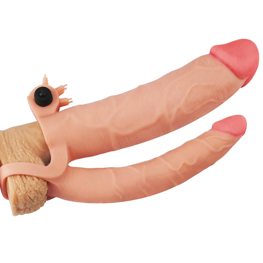 The add 3 inches vibrating double penis sleeve cuddles the dildo