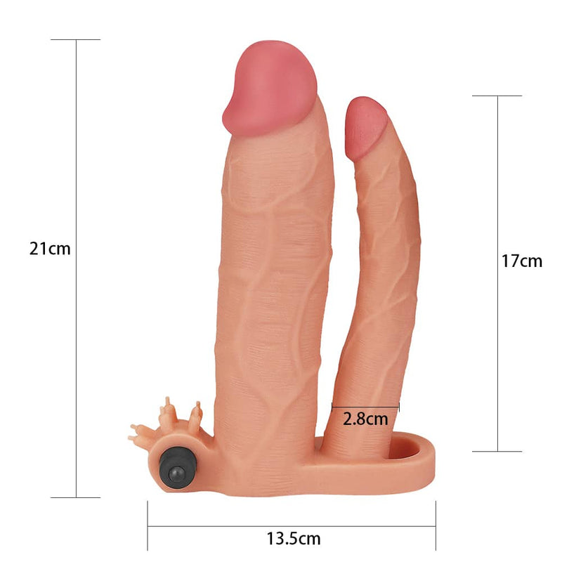 The size of the add 3 inches vibrating double penis sleeve