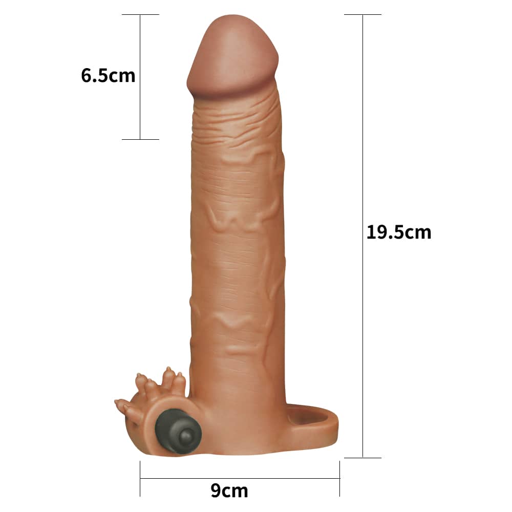 The size of the add 3 inches vibrating penis sleeve brown