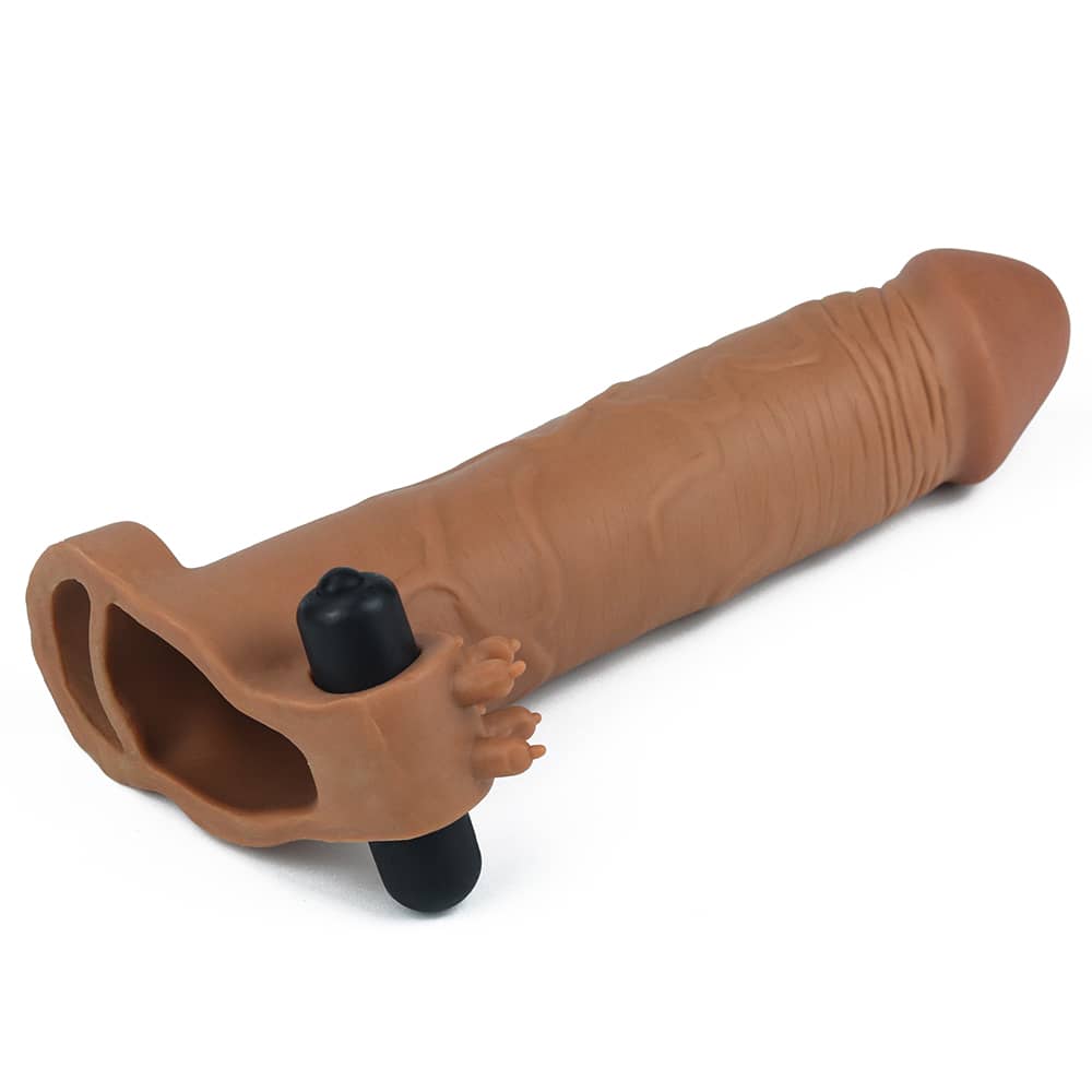 The add 3 inches vibrating penis sleeve brown lays flat