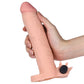 A man holds the add 3 inches vibrating penis sleeve flesh 