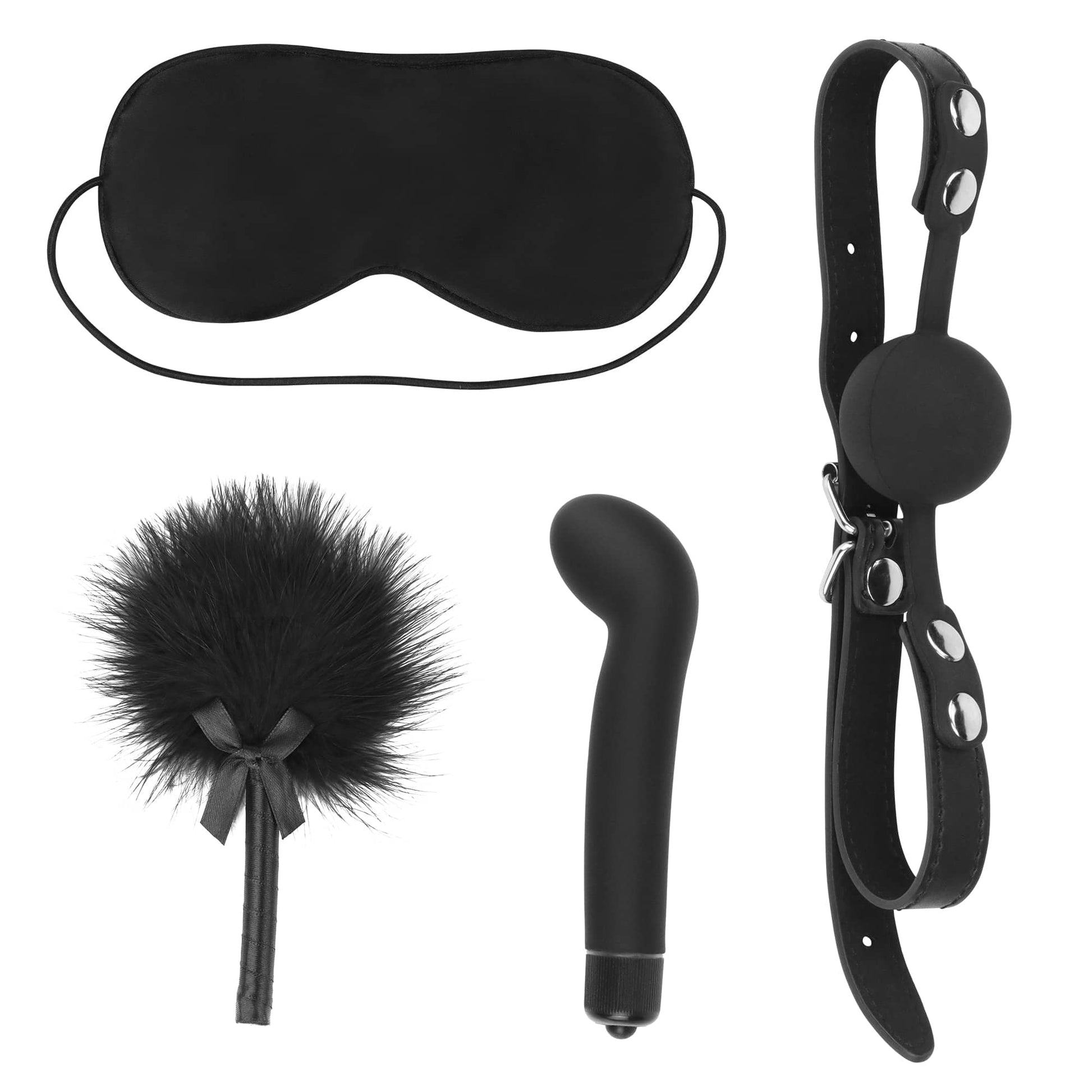 The bdsm bondage sets has g spot vibrator and blindfold and ball gag and feather tickler
