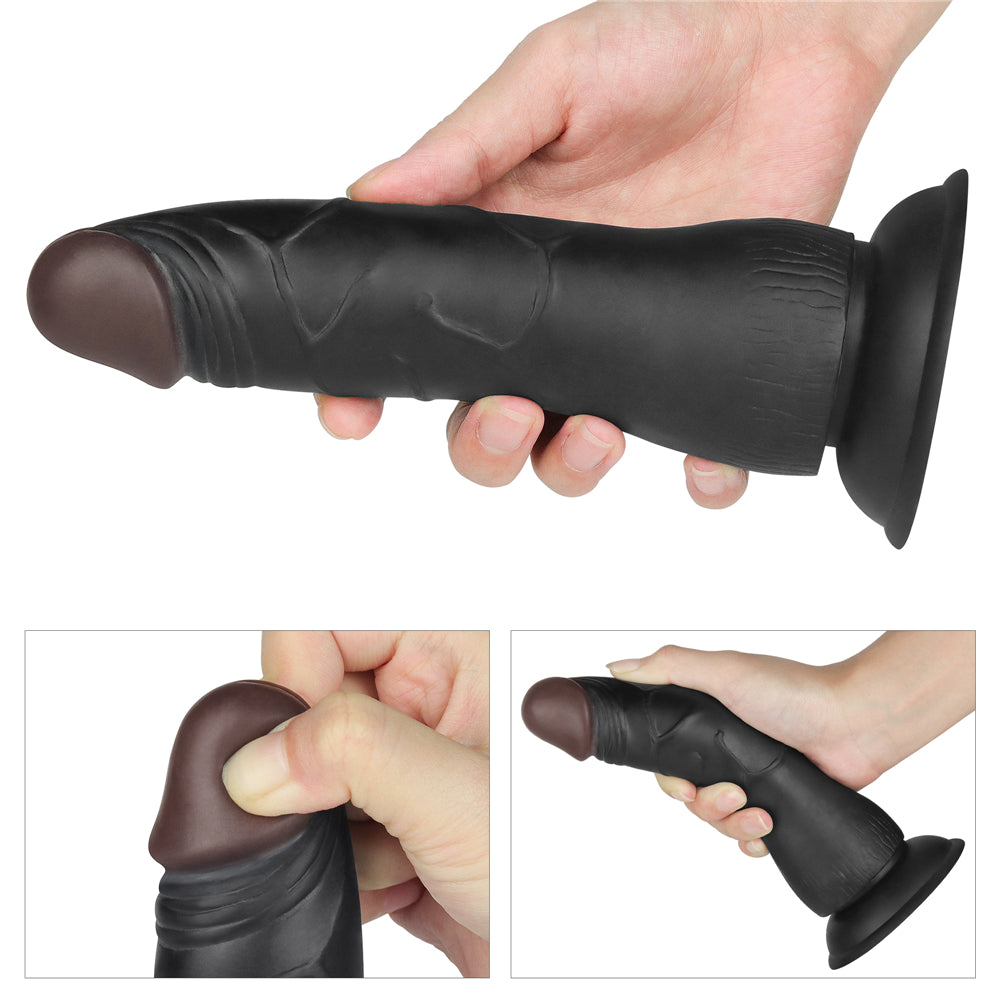 The details of the black 7.5 inches vibrating dildo easy strapon set