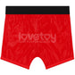 The back of the red chic strap on shorts