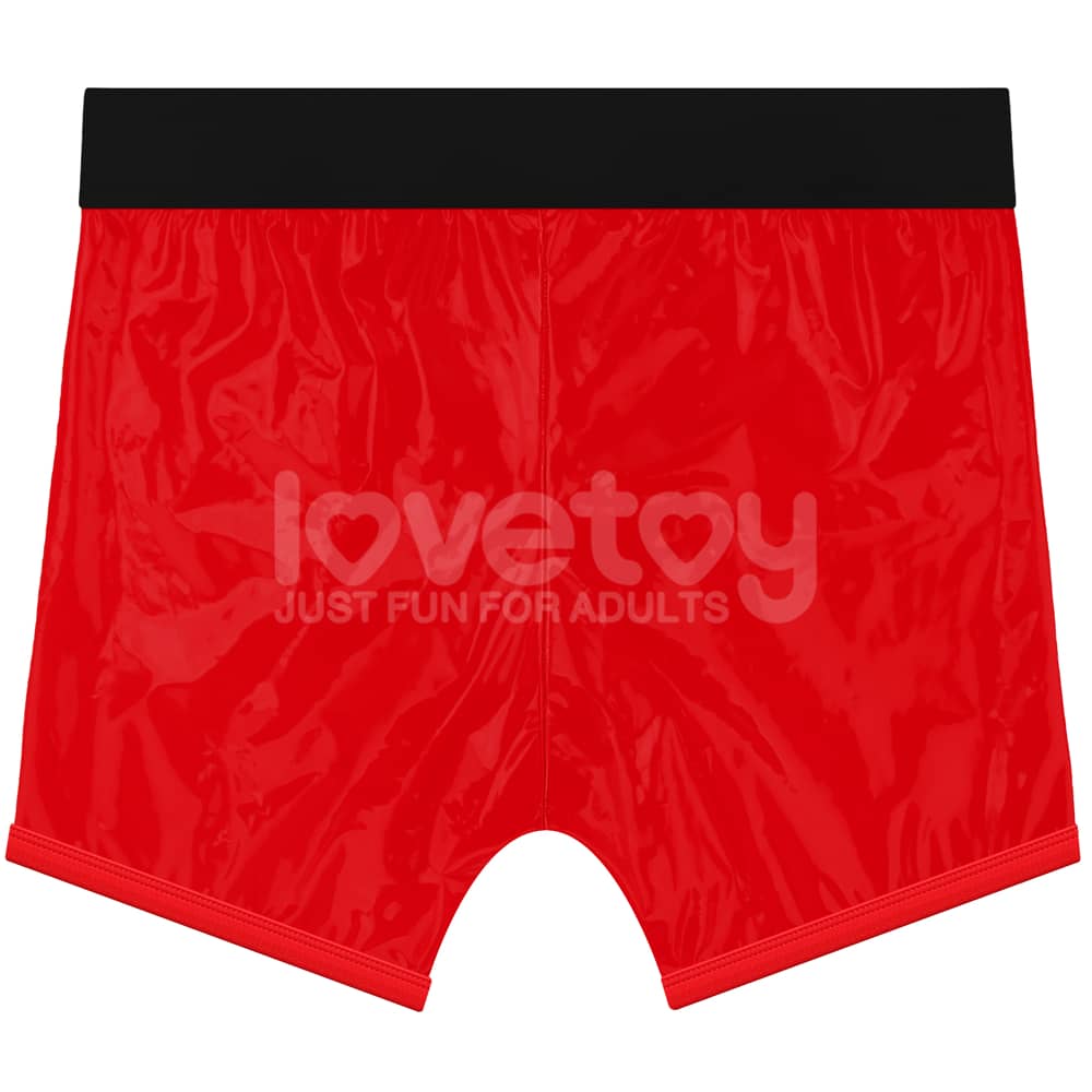 The back of the red chic strap on shorts