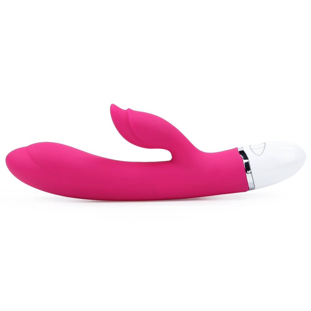 The pink rechargeable vibrator features ergonomic design