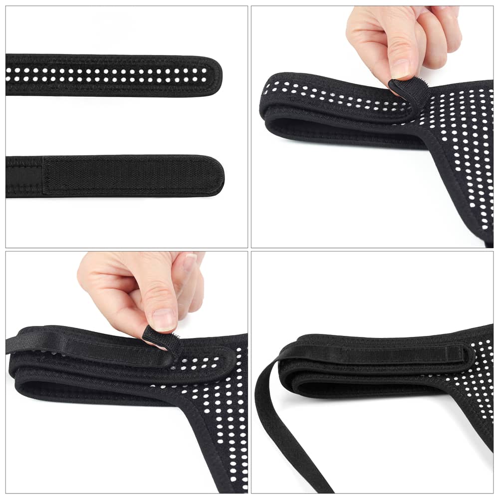 The adjustable Velcro sides and elastic webbing of the polka dots easy strap on harness