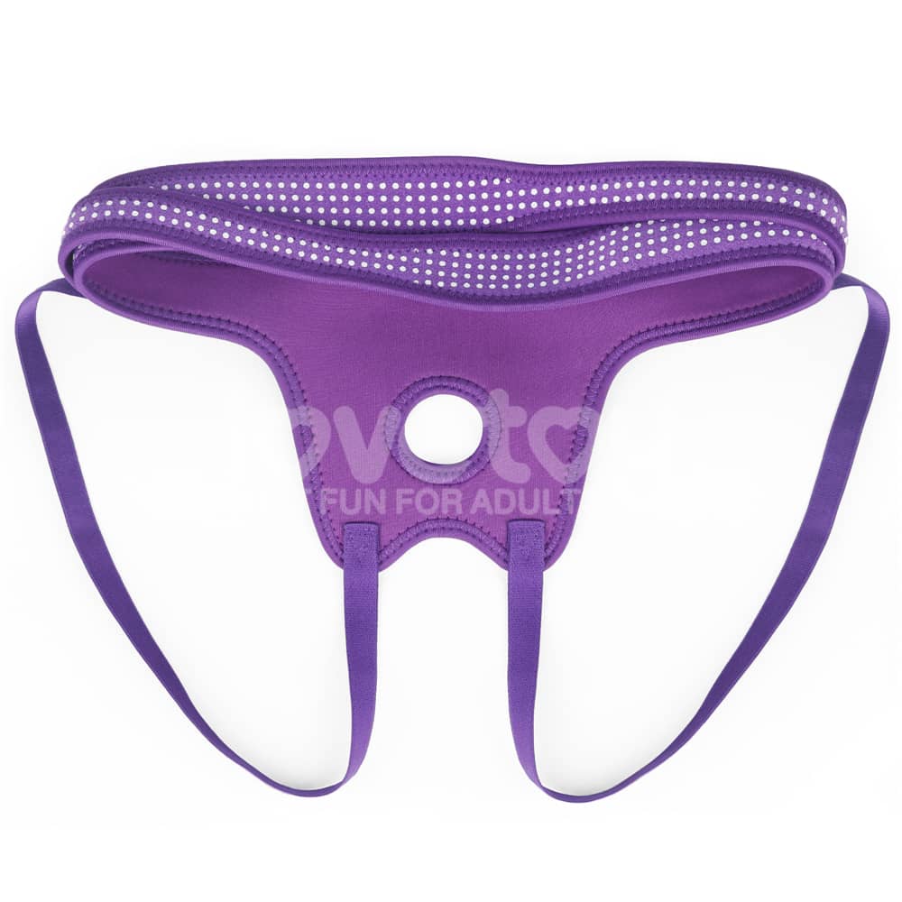 The inner side of the easy strap on harness polka dots purple