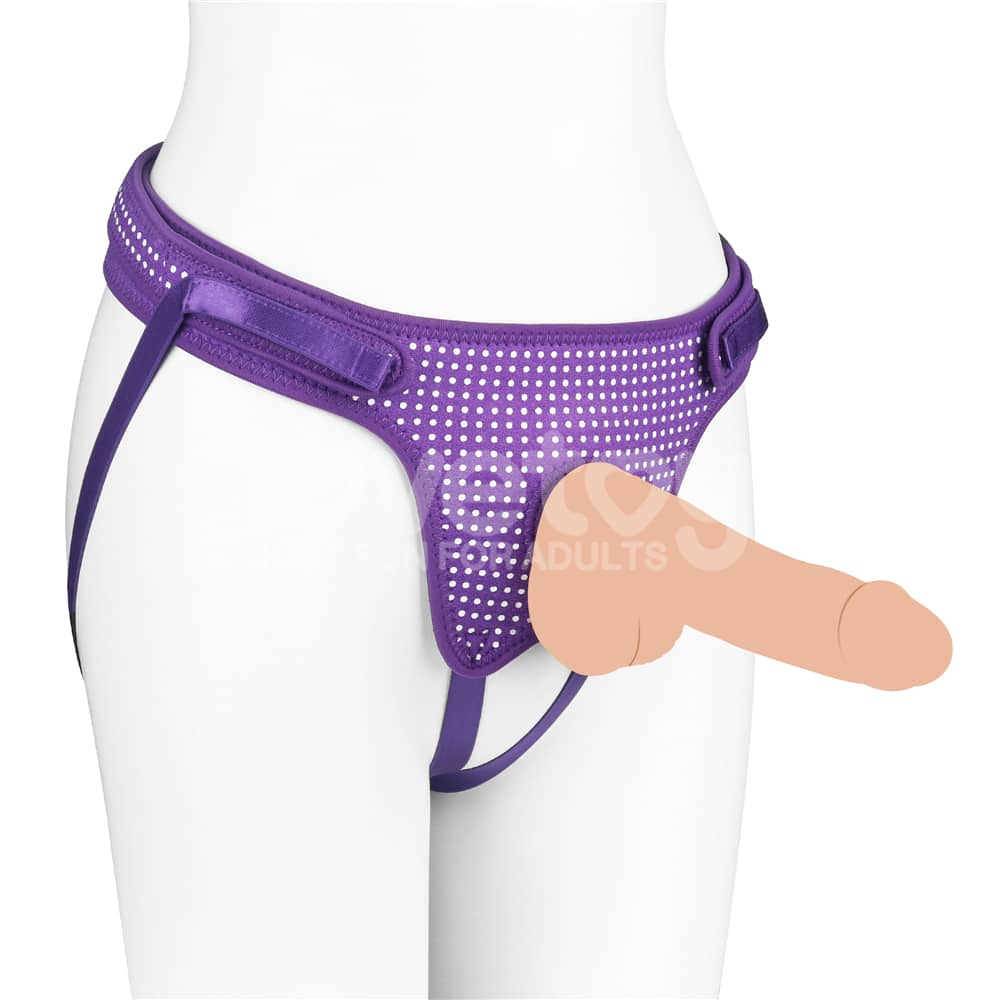 The easy strap on harness polka dots purple is compatible with various dildos