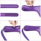 The adjustable Velcro sides and elastic webbing of the easy strap on harness polka dots purple