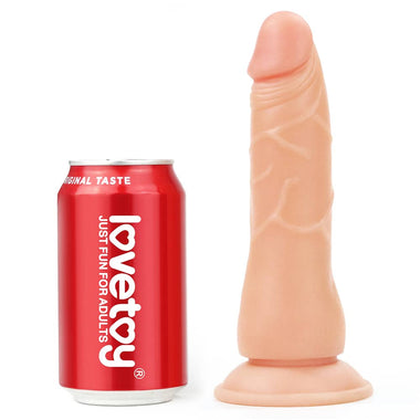 Comparison between the dildo of the 7.5 inches dildo easy strapon set and beverage cans