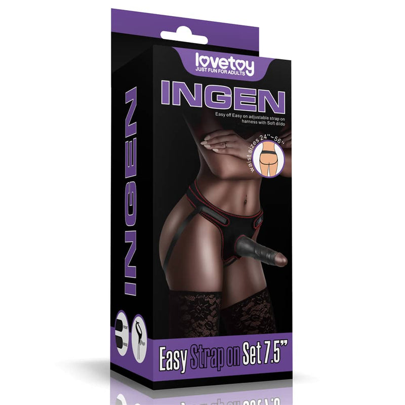 The packaging of the 7.5 inches black dildo easy strapon set