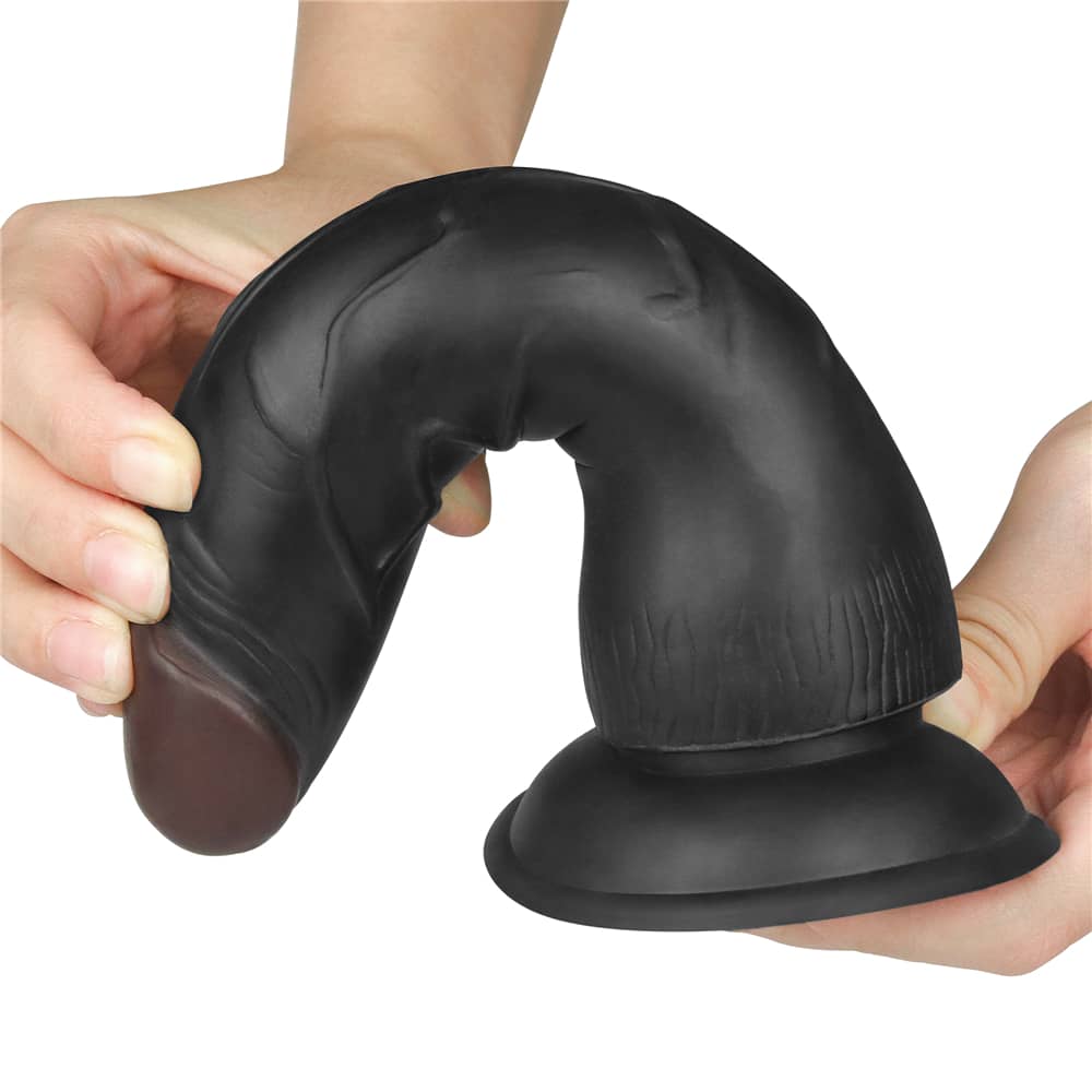 The dildo of the 7.5 inches black dildo easy strapon set bends ultra softly