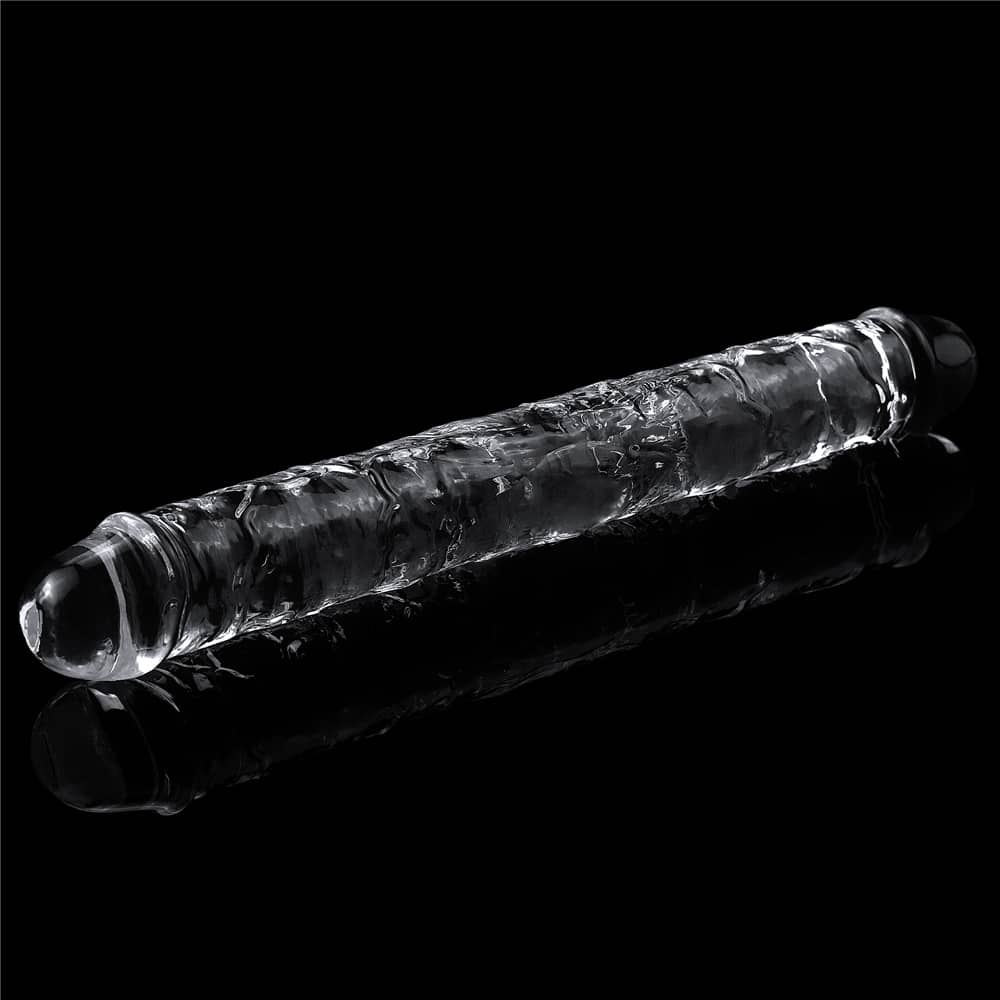 The 12 inches flawless clear double dildo is made of skin safe TPE