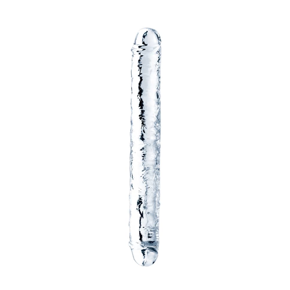 The 12 inches flawless clear double dildo is upright