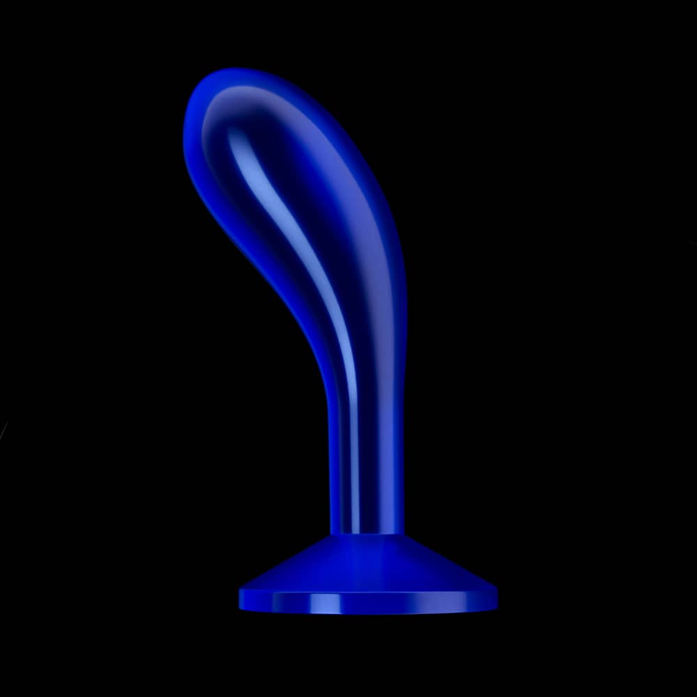 The 6 inches blue flawless clear prostate butt plug stands upright