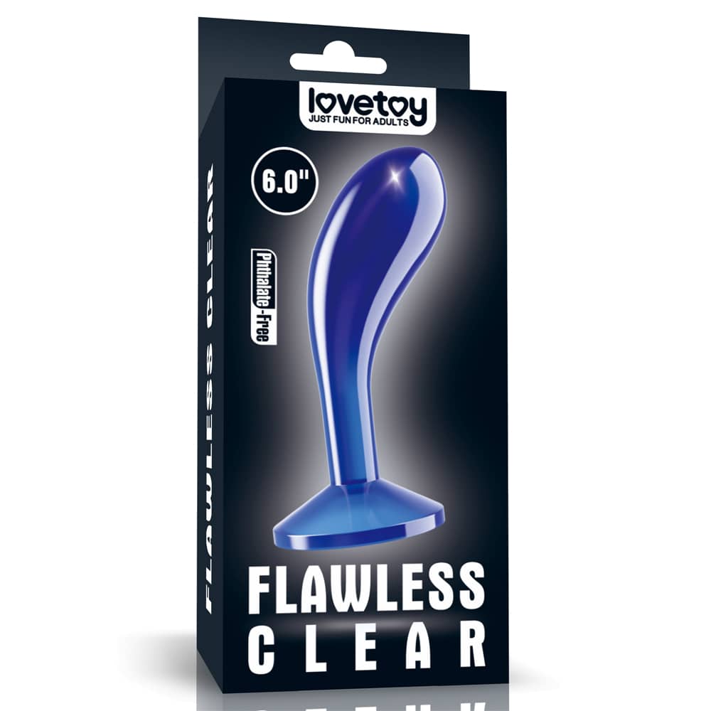 The packaging of the  6 inches blue flawless clear prostate butt plug 
