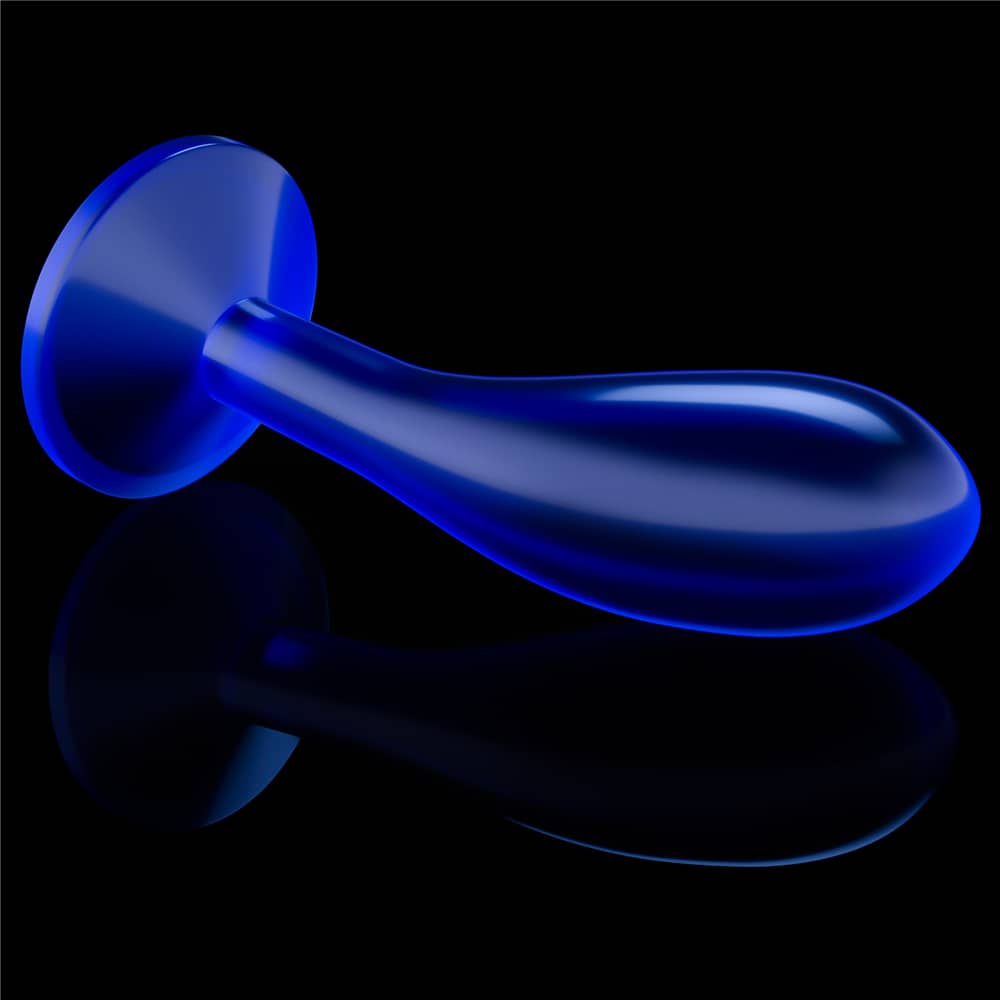 The 6 inches blue flawless clear prostate butt plug lays flat