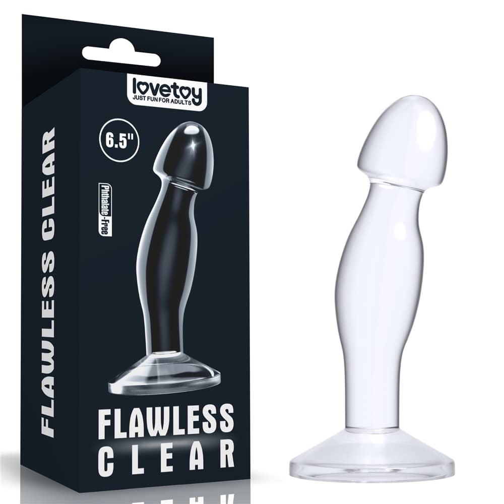 The packaging of the 6.5 inches flawless clear prostate plug