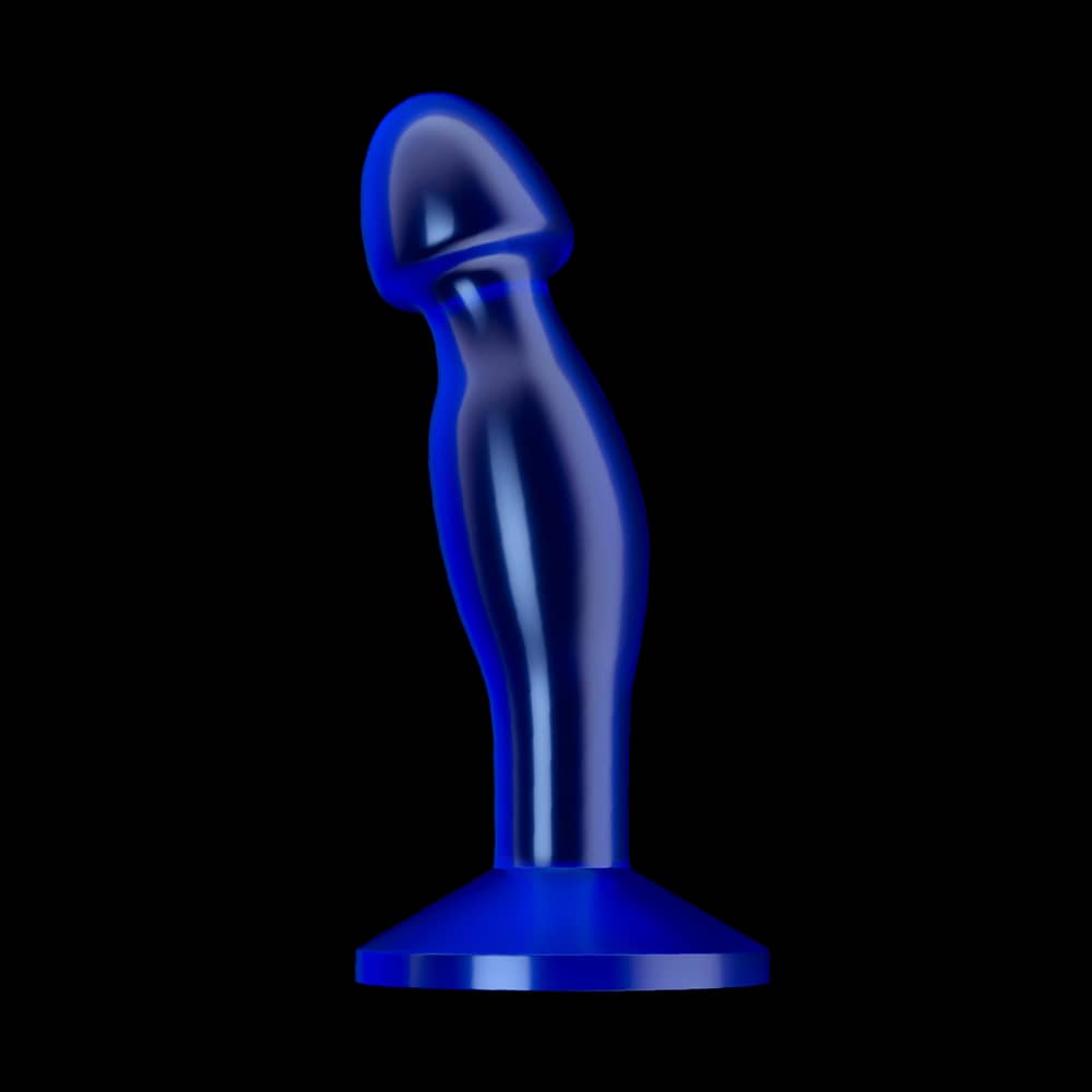 The 6.5 inches blue flawless clear prostate plug anal toy stands upright