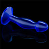 The 6.5 inches blue flawless clear prostate plug anal toy lays flat