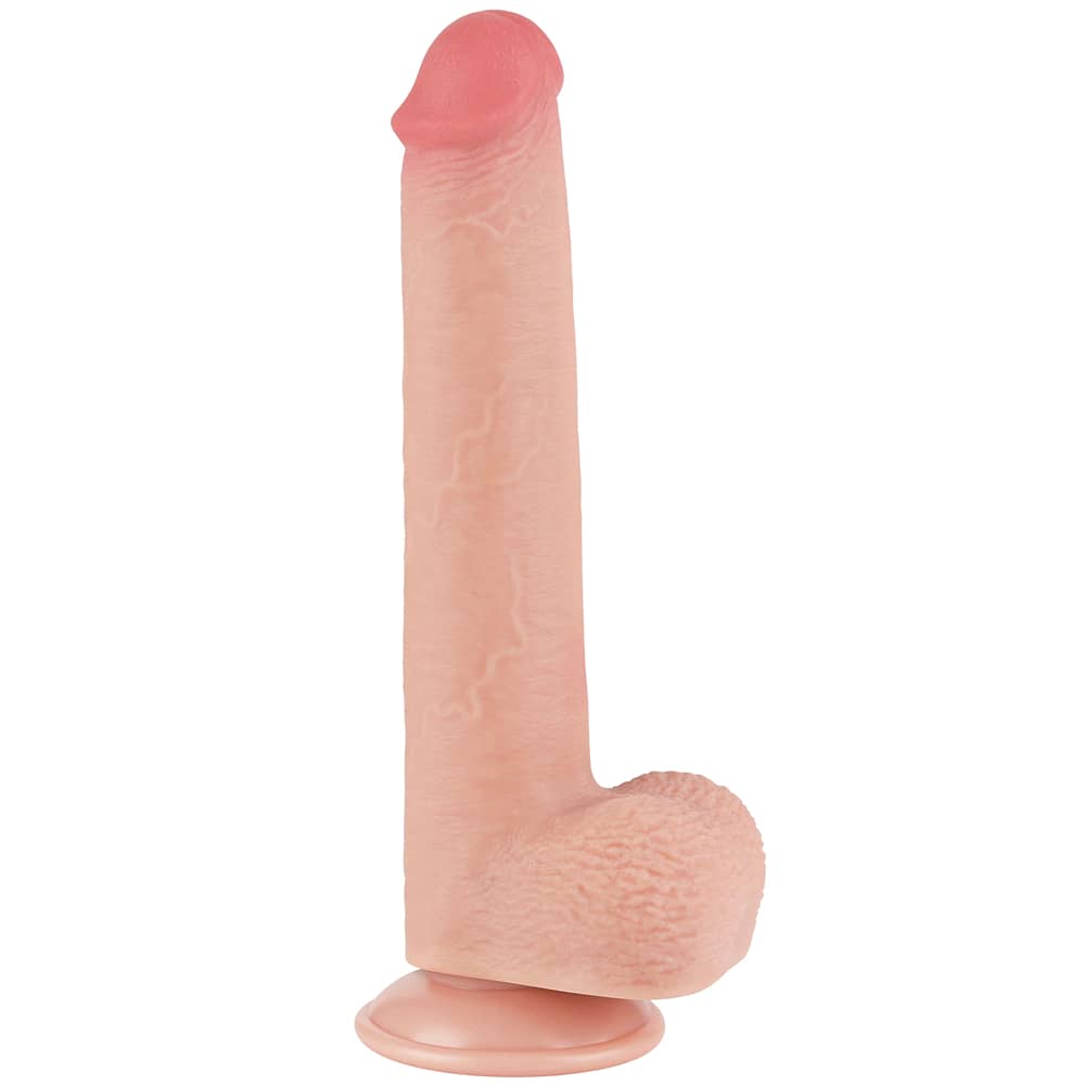 The 9 inches sliding skin dual layer flesh dong  is upright