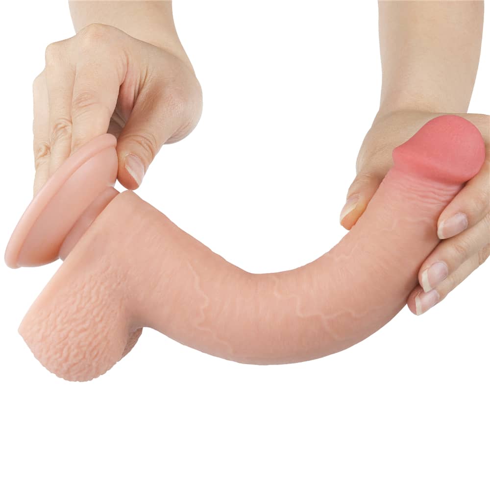 The 9 inches sliding skin dual layer flesh dong is very flexible