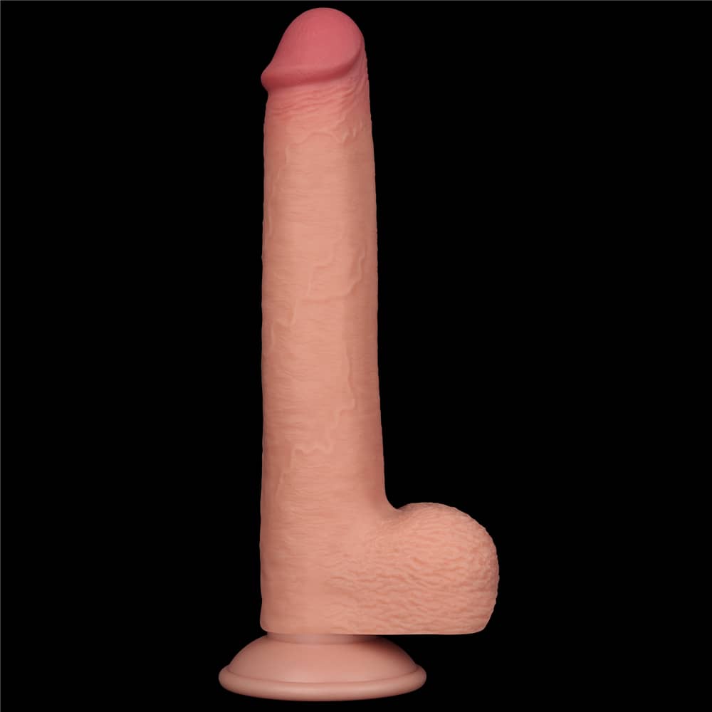  The 9 inches sliding skin dual layer flesh dong  stands upright