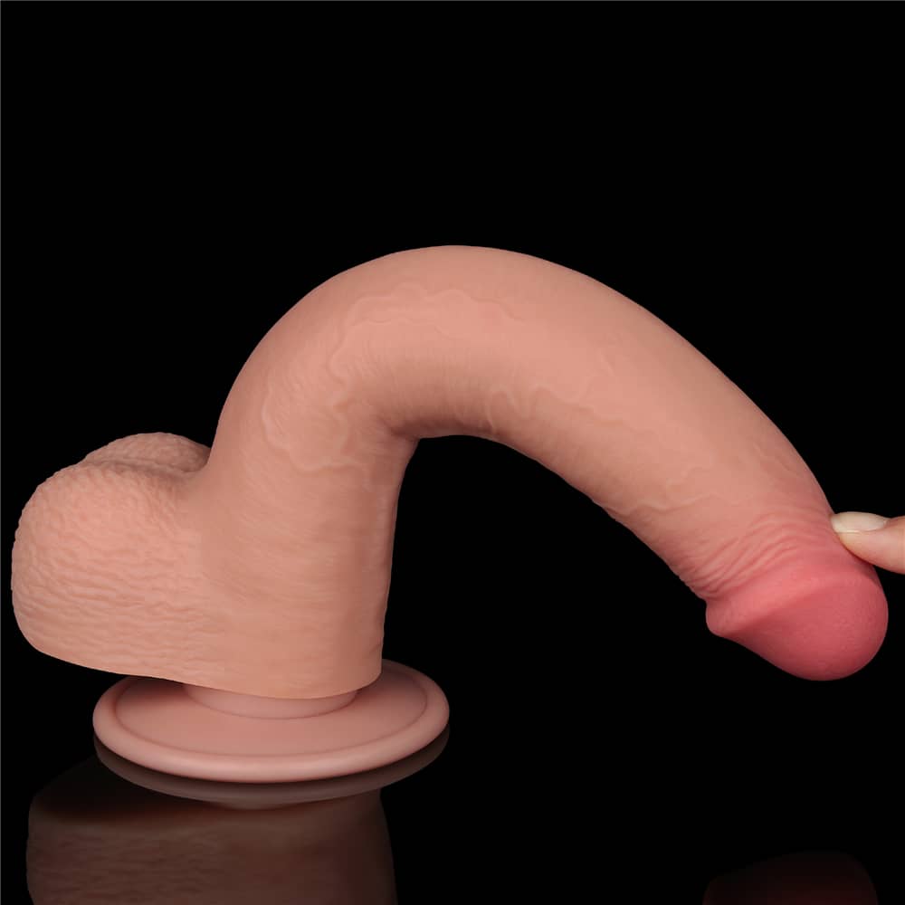 The 9 inches sliding skin dual layer flesh dong  bends ultra softly