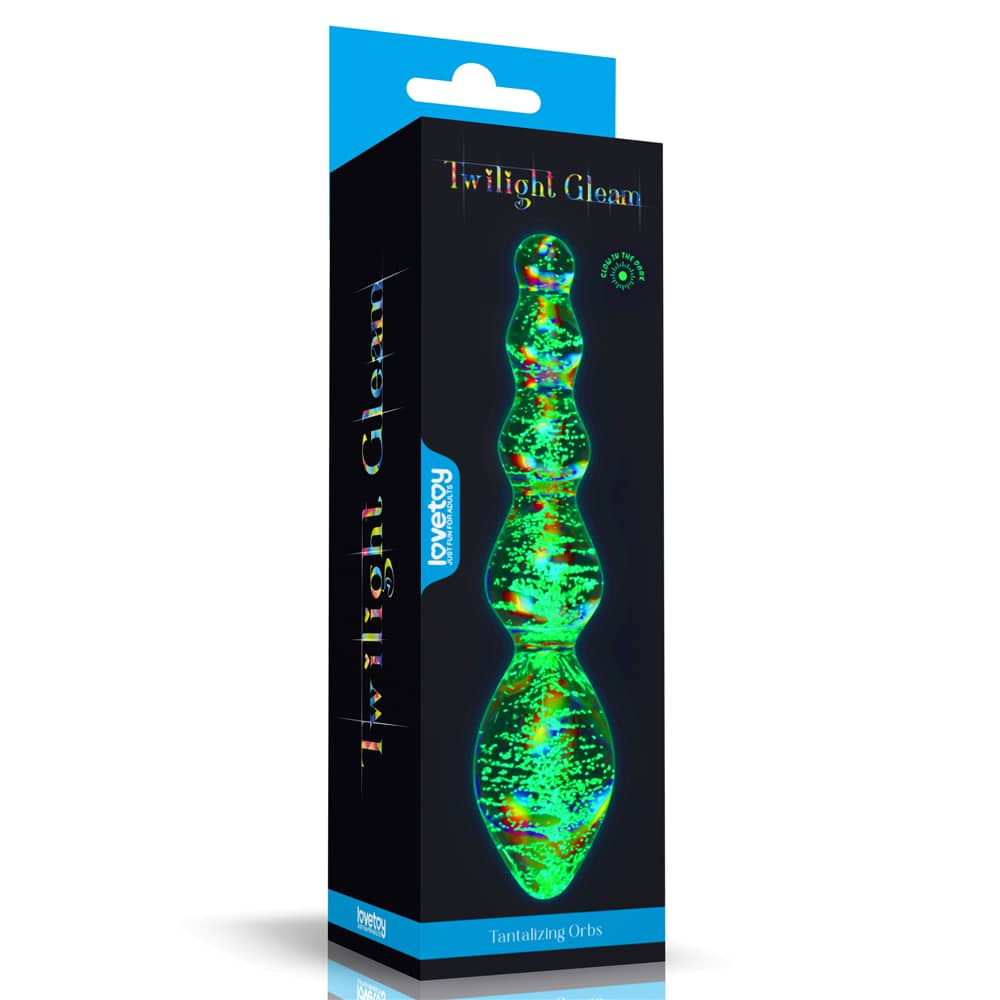 The packaging of the twilight gleam glass orbs dildo