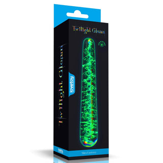 The packaging of the luminous twilight gleam glass slim dildo