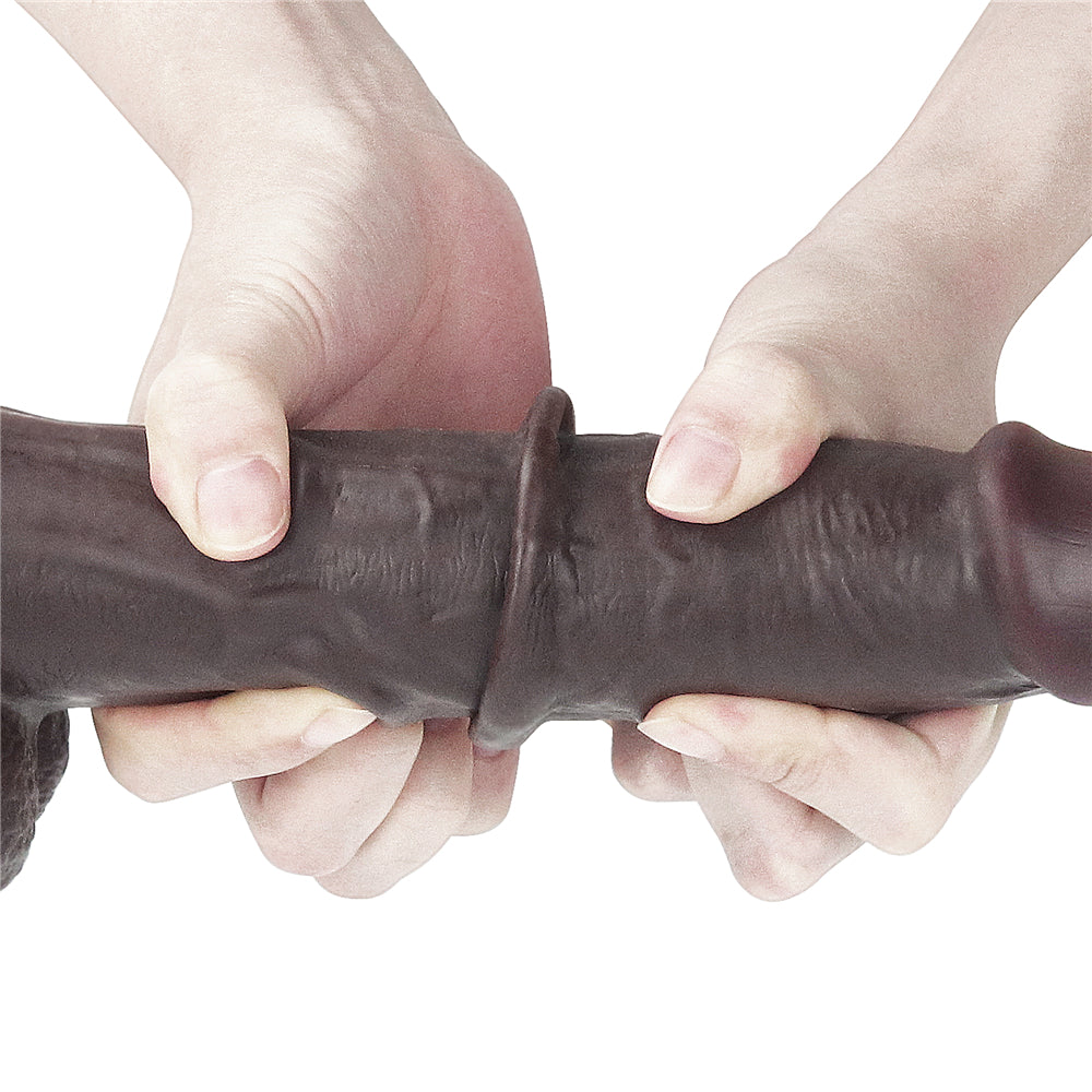 9.5'' Dark Brown Realistic Sliding Skin Soft Dildo