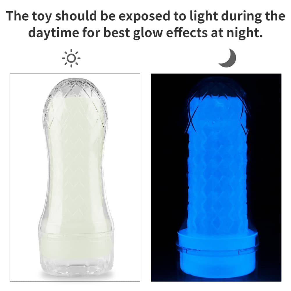 The lumino pocketed masturbator should be exposed to light during the daytime for best glow effectis at night