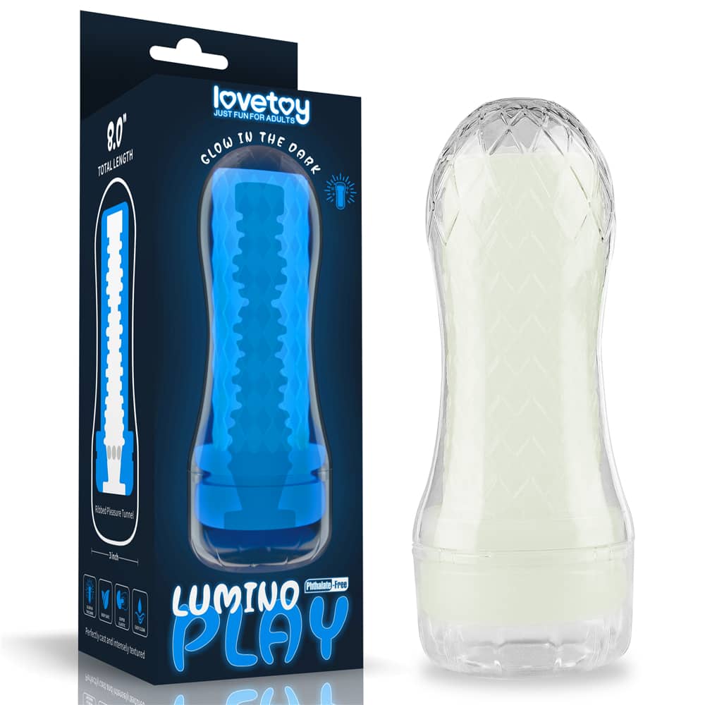 The packaging of the ribbed lumino play masturbator 