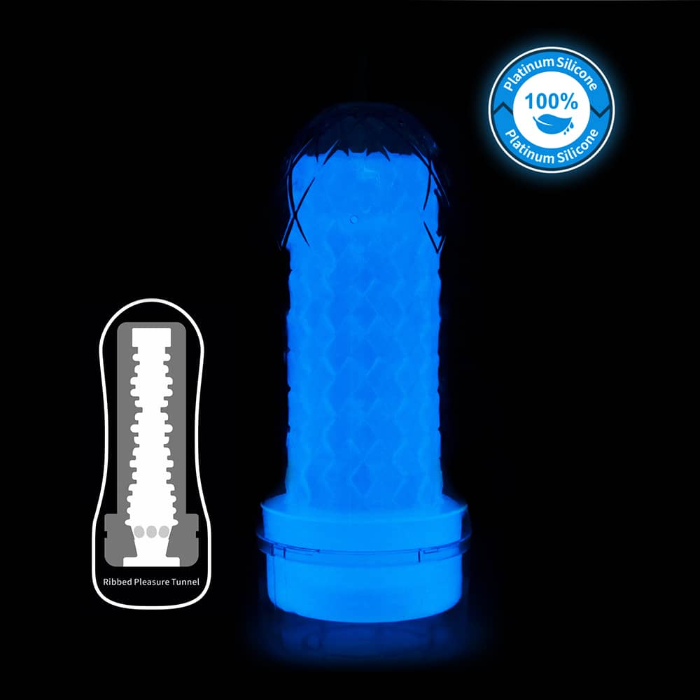 The highly detailed and ergonomically designed tunnel of the ribbed lumino play masturbator 