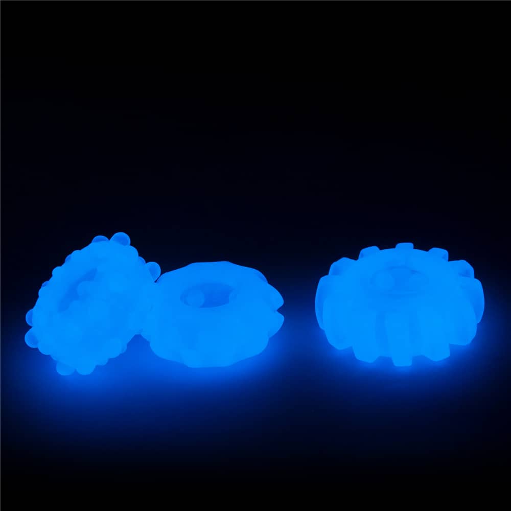 The lumino play reusable durable cock ring 3 pcs emit blue fluorescence