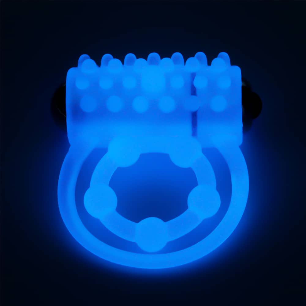The lumino play vibrating penis ring emits blue fluorescence