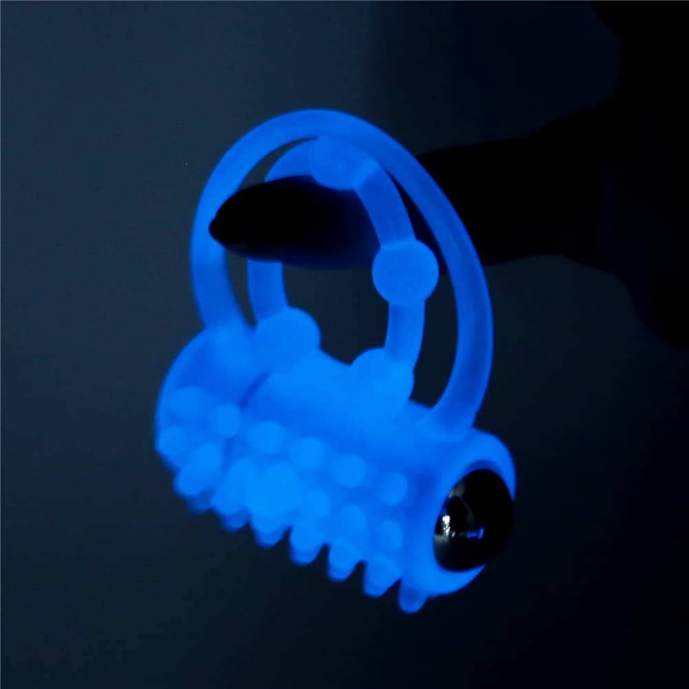 The lumino play vibrating penis ring creats a blue light