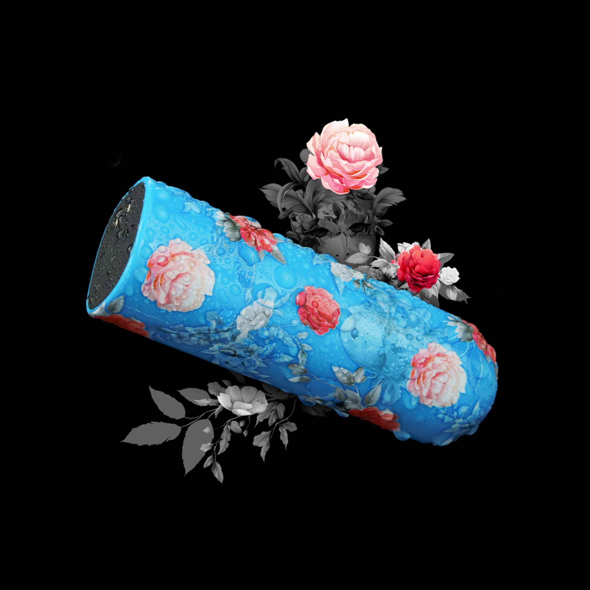 The blue floral pattern of the mini bullet vibrator massager