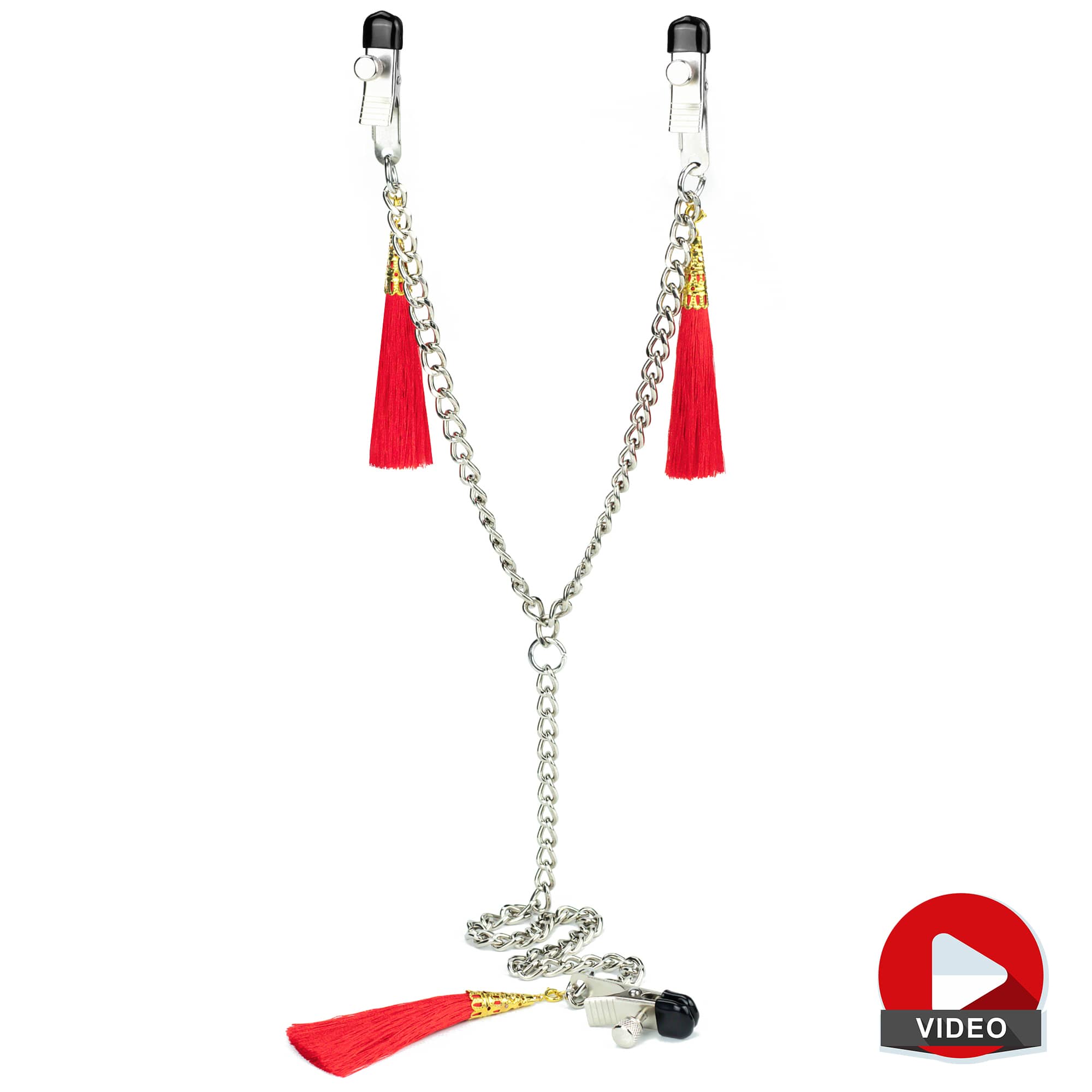 The nipple clit tassel clamp with chain with a video playback logo