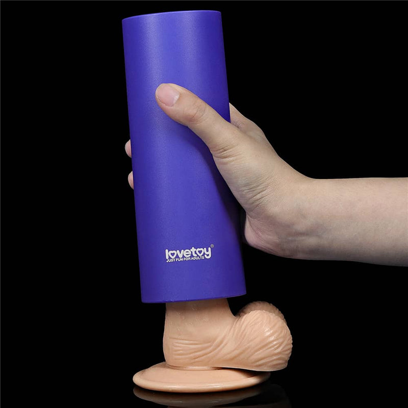 The blow job stroker masturbator is used on the dildo
