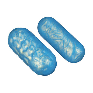 A smoothly textured ball and a bumpy ball of the ocean toner egg set