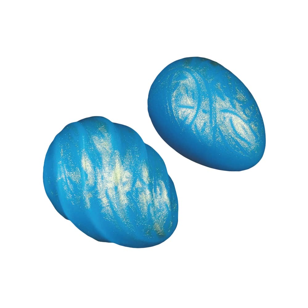 A smoothly textured ball and a bumpy ball of the oceans toner egg set