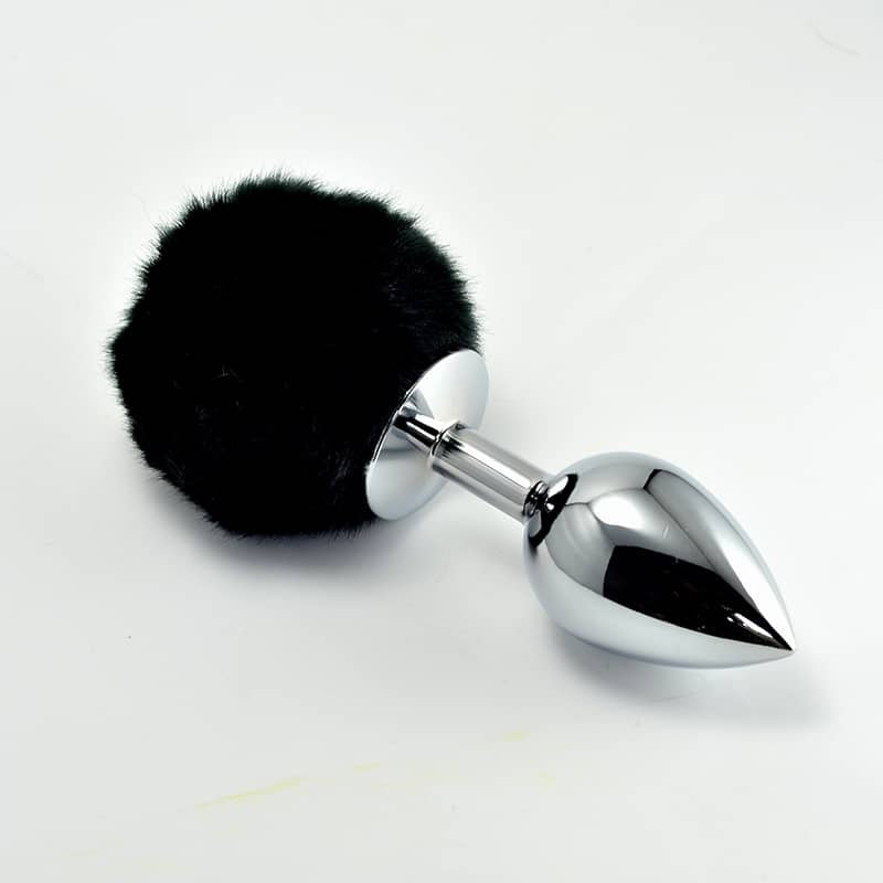 The black pompon metal plug small silver 