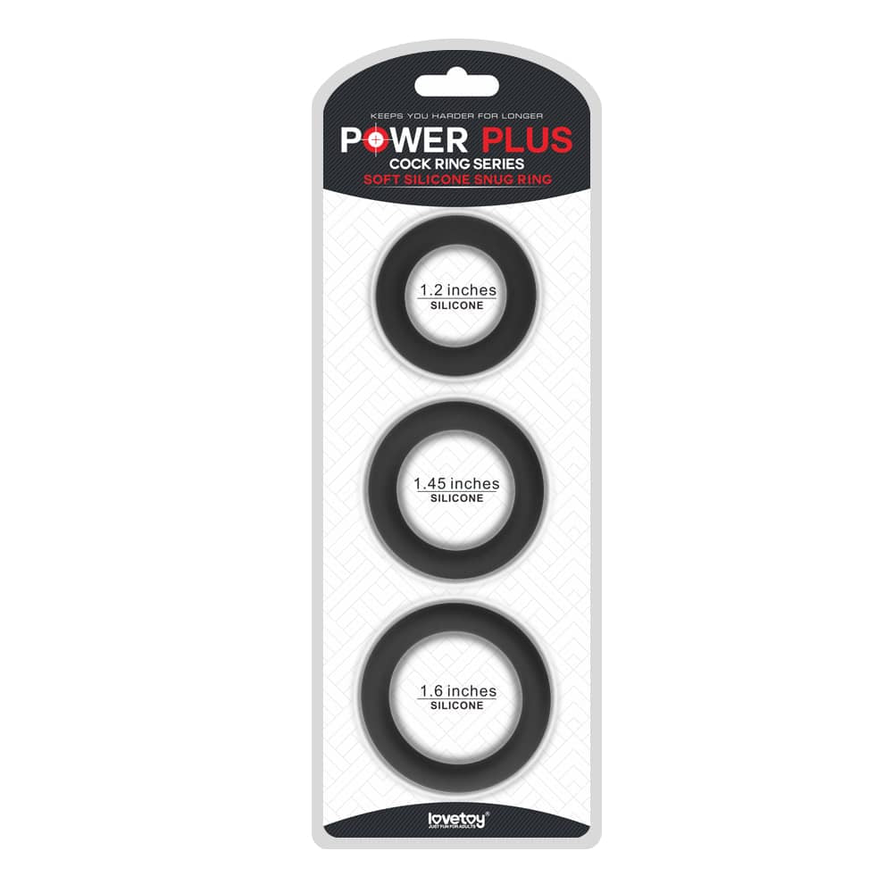 The packaging of the black power plus soft silicone snug ring