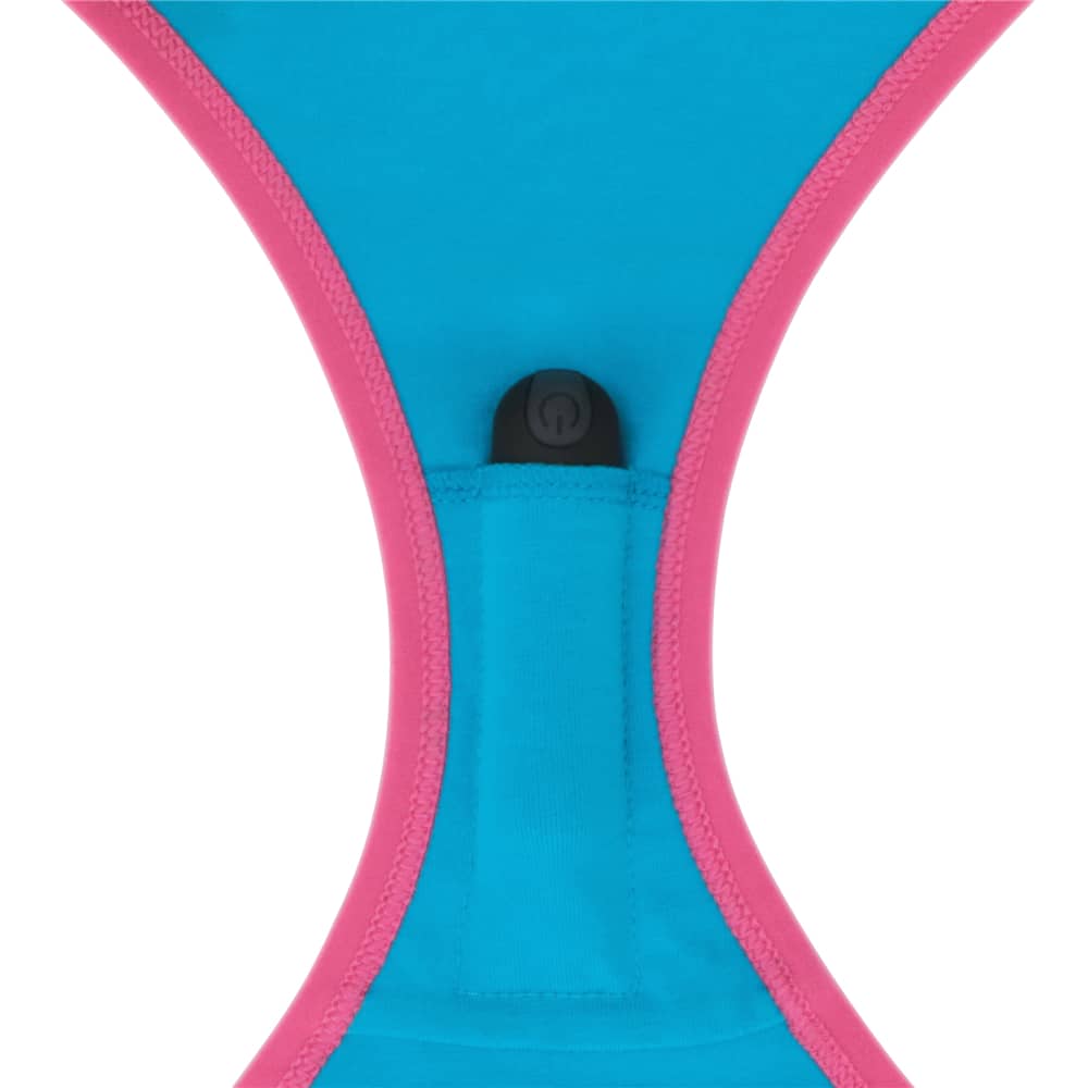 A hidden pocket in the crotch of the blue printed vibrating sexy panties that holds the included vibrator