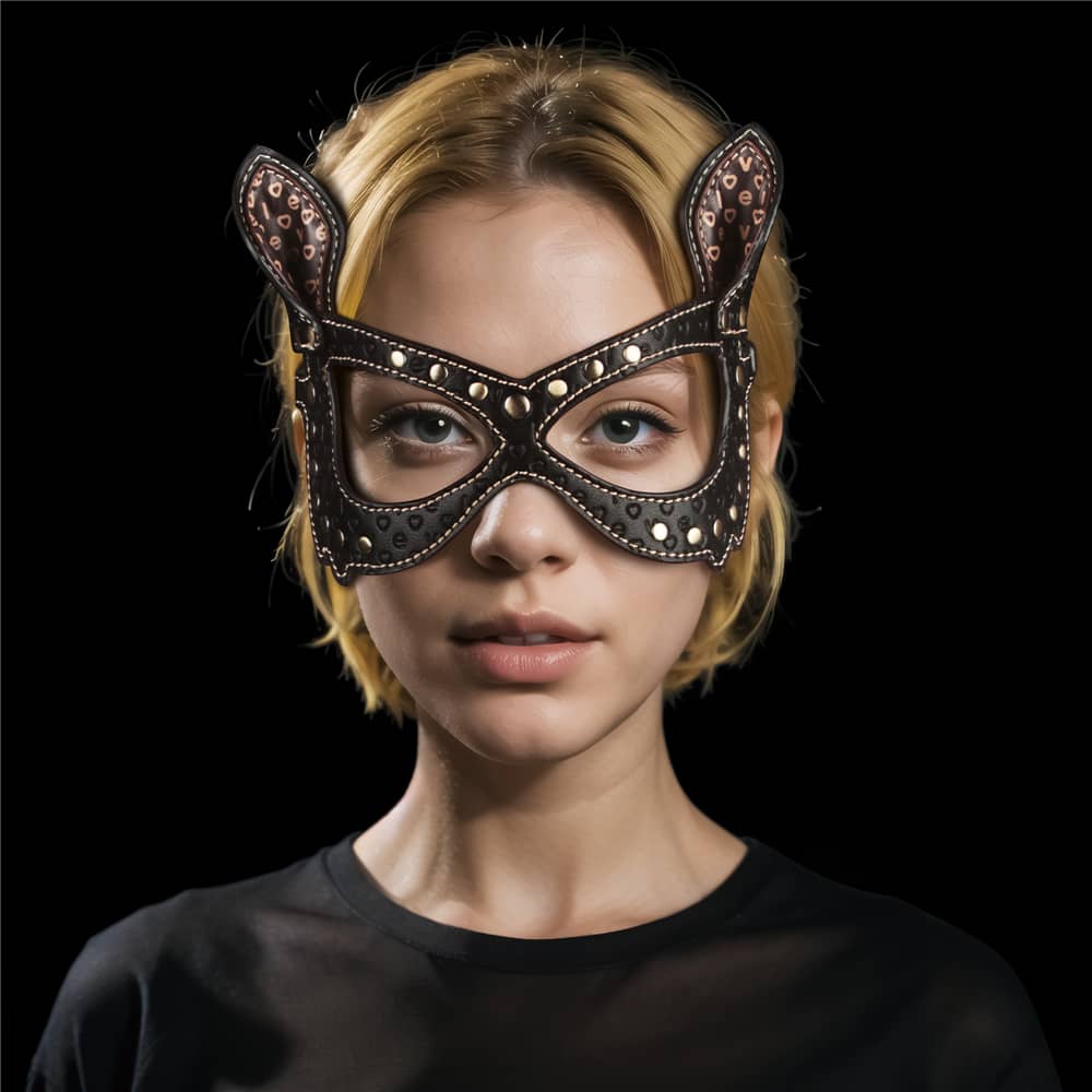 A woman wears the rebellion reign bunny mask
